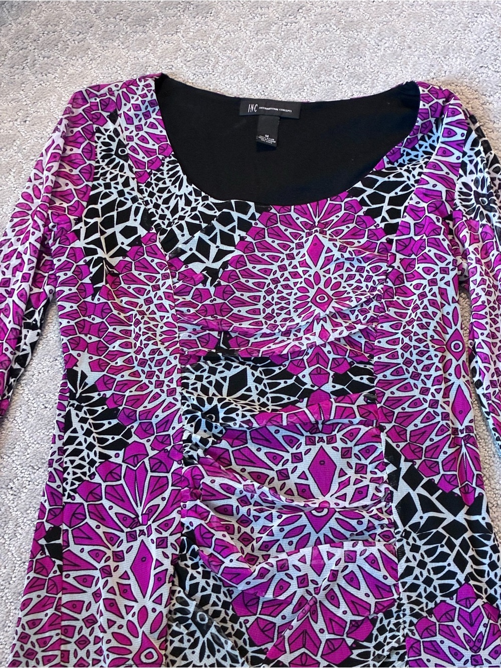 INC International Concepts Pink, Black & White Geometric Scoop Neck Top